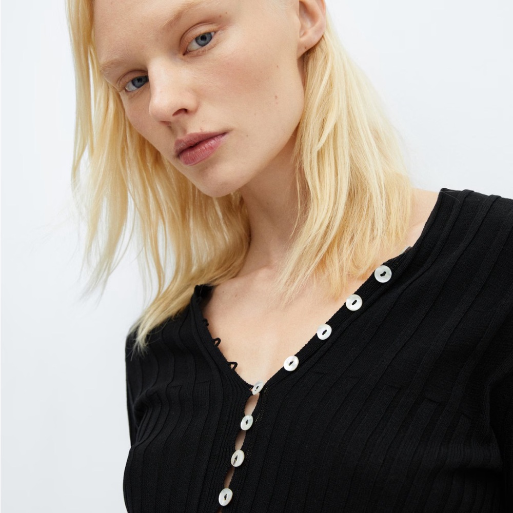 NWT Mango Black Ribbed Cardigan with Button Detail - Picture 6 of 16